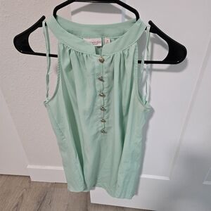 Eva Mendes Light Green Button-Down Blouse